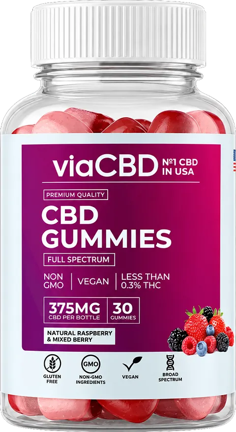 Via Hemp Gummies bottle with berry-flavored CBD gummies